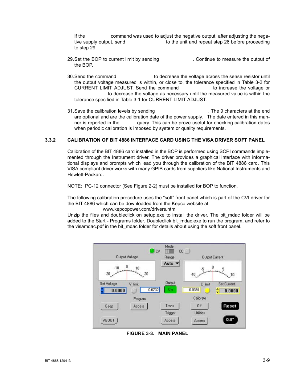 Figure 3-3. main panel, Main panel -9, R. 3.3.2 | Ar. 3.3.2, Step 30 | KEPCO BIT 4886 Operator Manual User Manual | Page 31 / 92