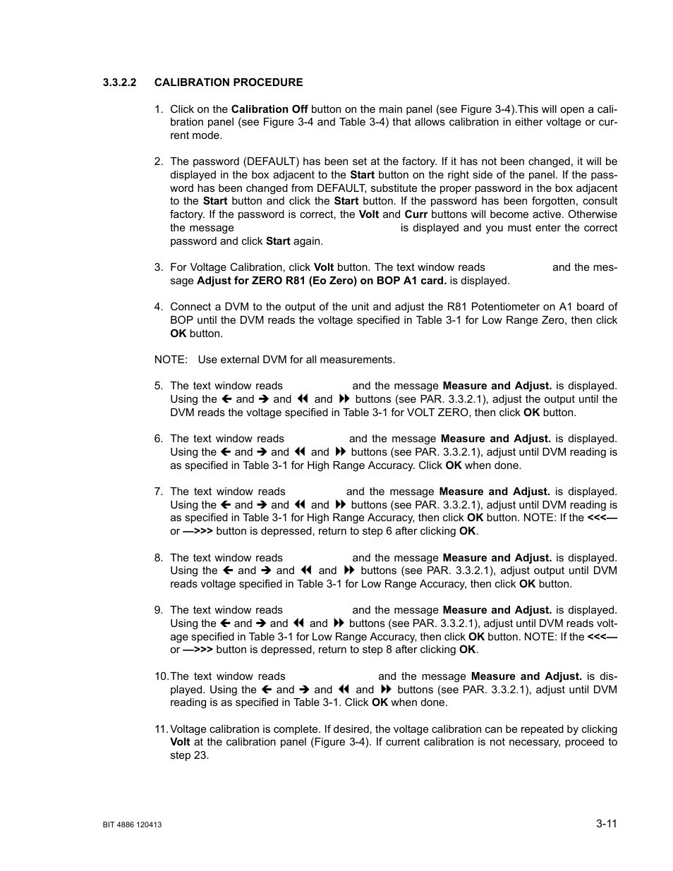 2 calibration procedure, Calibration procedure -11, Step 4 | Step 5, Steps 6, 7, Steps 8, 9, Ep 3 | KEPCO BIT 4886 Operator Manual User Manual | Page 33 / 92