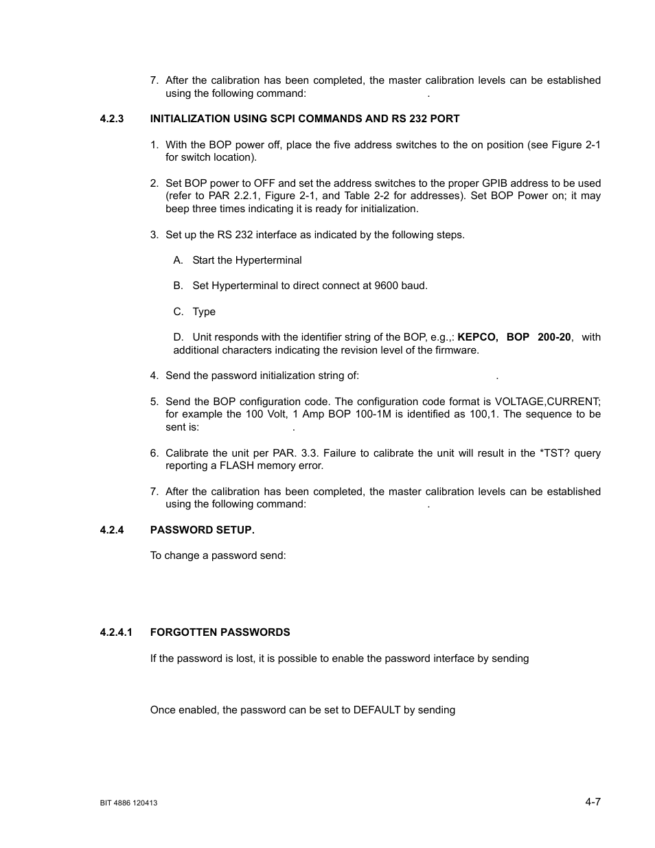 4 password setup, 1 forgotten passwords, Password setup -7 | Forgotten passwords -7 | KEPCO BIT 4886 Operator Manual User Manual | Page 41 / 92