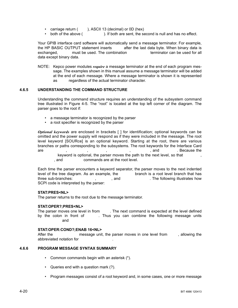 5 understanding the command structure, 6 program message syntax summary, Understanding the command structure -20 | Program message syntax summary -20 | KEPCO BIT 4886 Operator Manual User Manual | Page 54 / 92