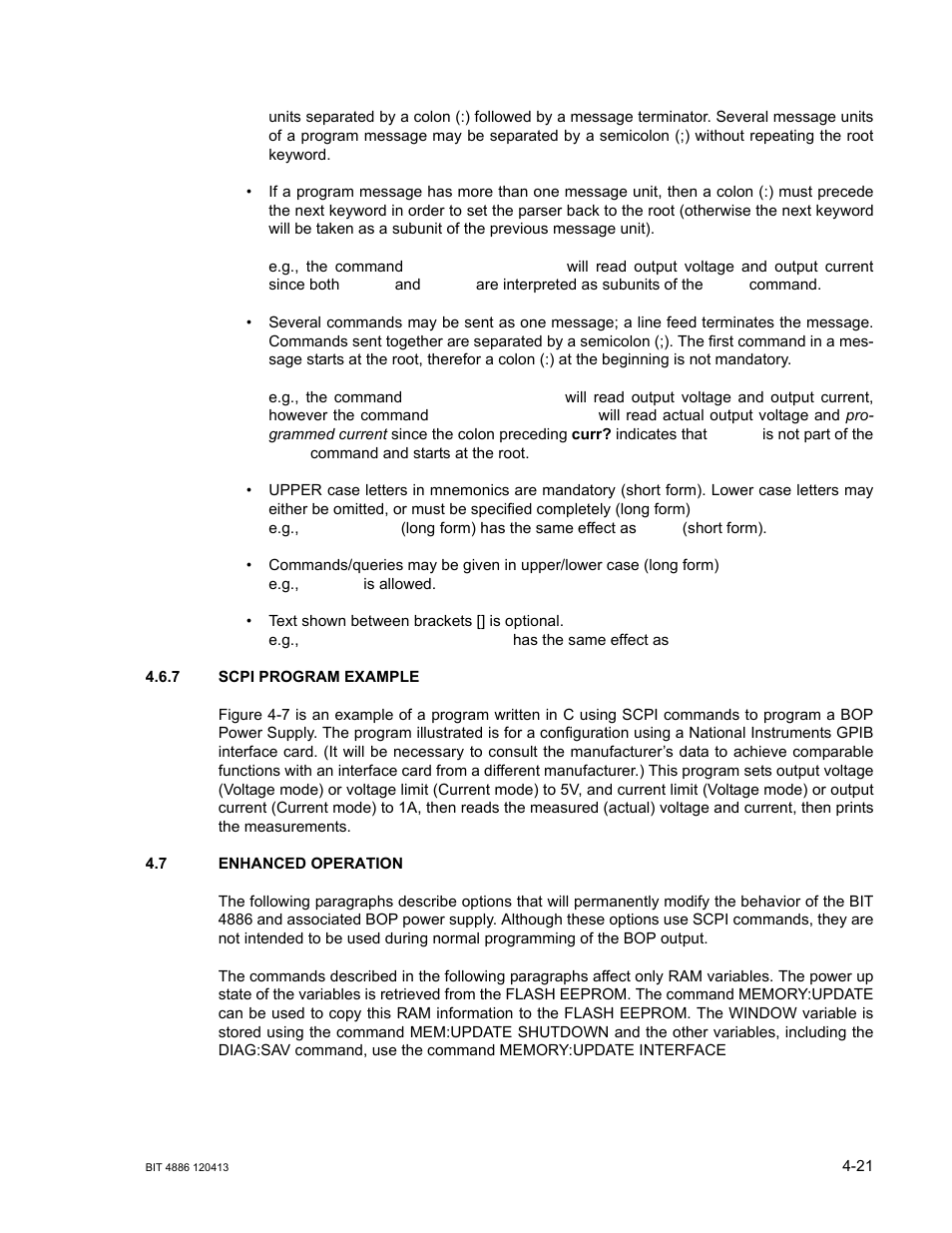 7 scpi program example, 7 enhanced operation, Scpi program example -21 | Enhanced operation -21 | KEPCO BIT 4886 Operator Manual User Manual | Page 55 / 92