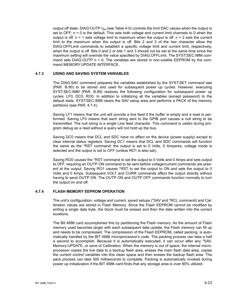 3 using and saving system variables, 4 flash memory eeprom operation, Using and saving system variables -23 | Flash memory eeprom operation -23, Ar. 4.7.3) | KEPCO BIT 4886 Operator Manual User Manual | Page 57 / 92