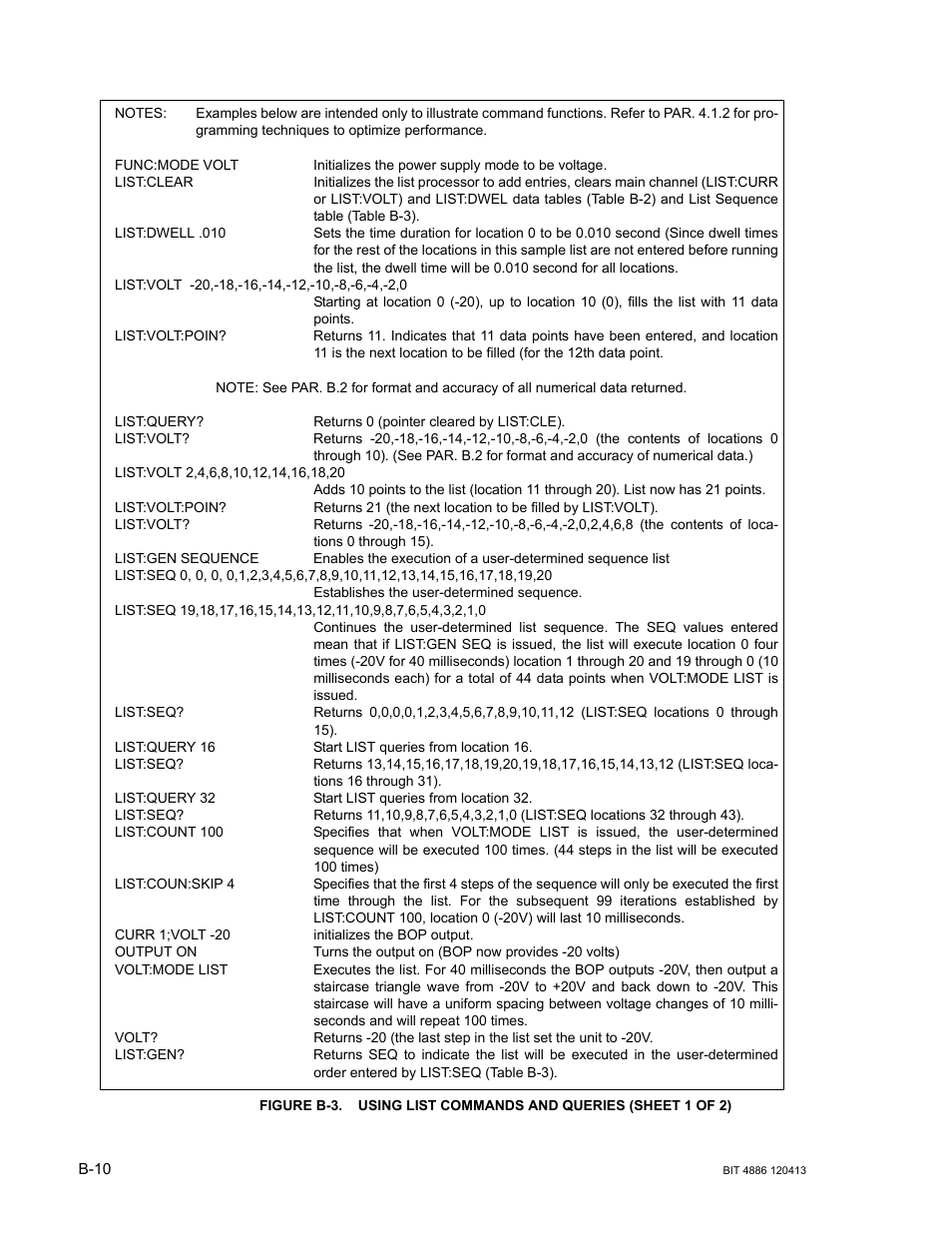 Figure b-3. using list commands and queries | KEPCO BIT 4886 Operator Manual User Manual | Page 78 / 92