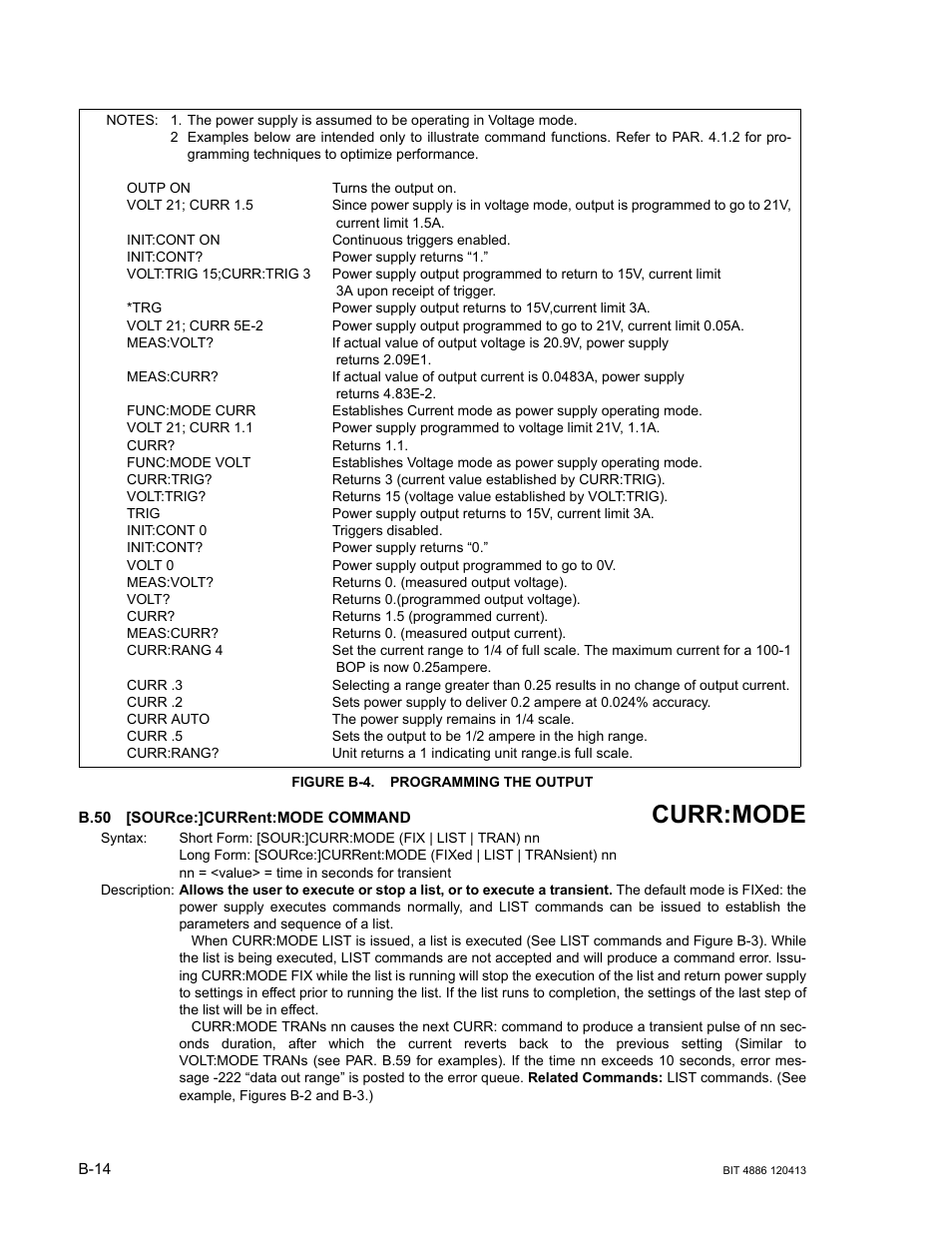 Figure b-4. programming the output, B.50 [source:]current:mode command, B.50 | Sourc, B.50), Curr:mode | KEPCO BIT 4886 Operator Manual User Manual | Page 82 / 92