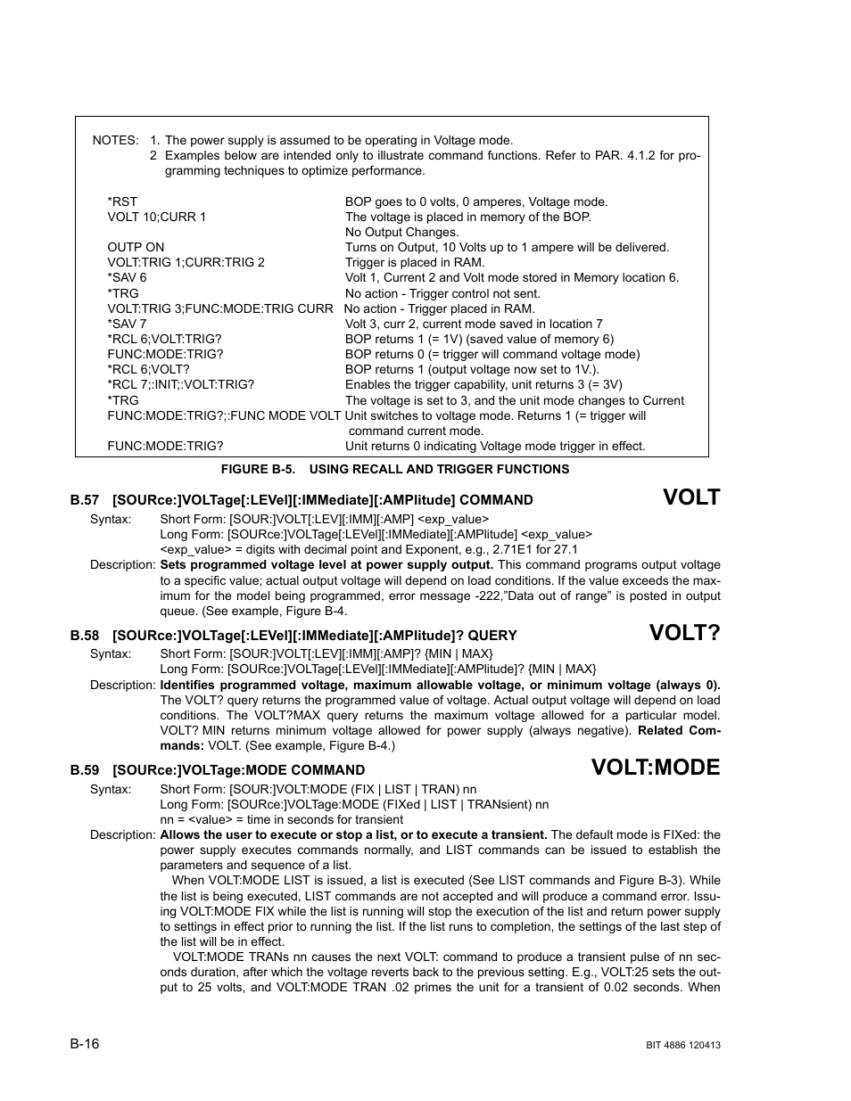 Figure b-5. using recall and trigger functions, B.59 [source:]voltage:mode command, B.57 | Source, B.58, B.59, B.59) or cur, B.57, b.58, B.59, b, R. b.59 for exampl | KEPCO BIT 4886 Operator Manual User Manual | Page 84 / 92