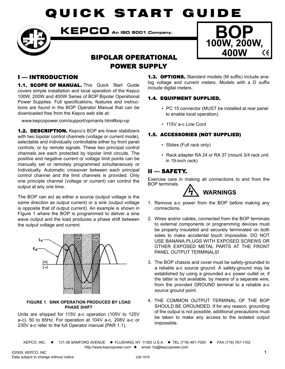KEPCO BOP 100W, 200W, 400W (M, D) Quick Start Guide User Manual | 8 pages