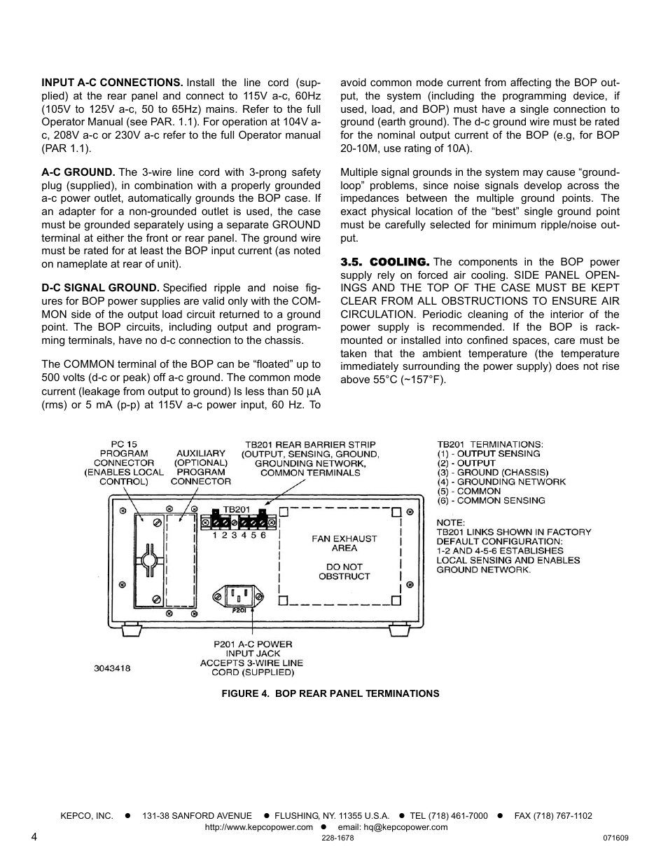 Cooling | KEPCO BOP 100W, 200W, 400W (M, D) Quick Start Guide User Manual | Page 4 / 8