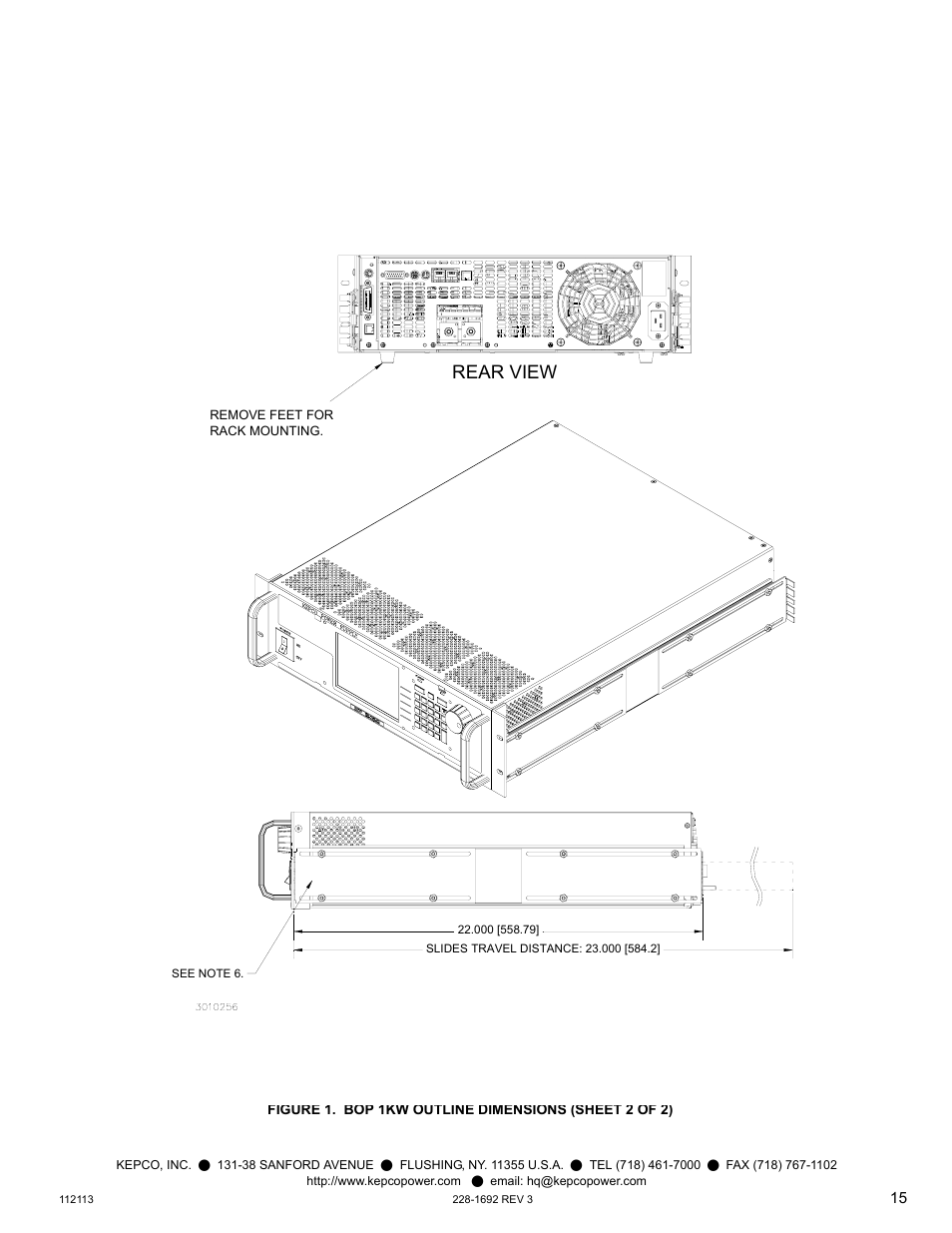1). (mo, Rear view | KEPCO BOP 1KW-MG Quick Start Guide User Manual | Page 15 / 16