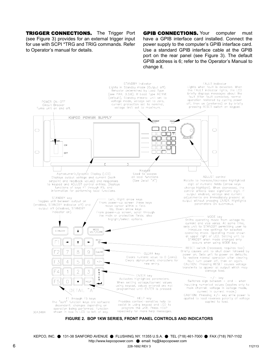 Trigger connections, Gpib connections | KEPCO BOP 1KW-MG Quick Start Guide User Manual | Page 6 / 16