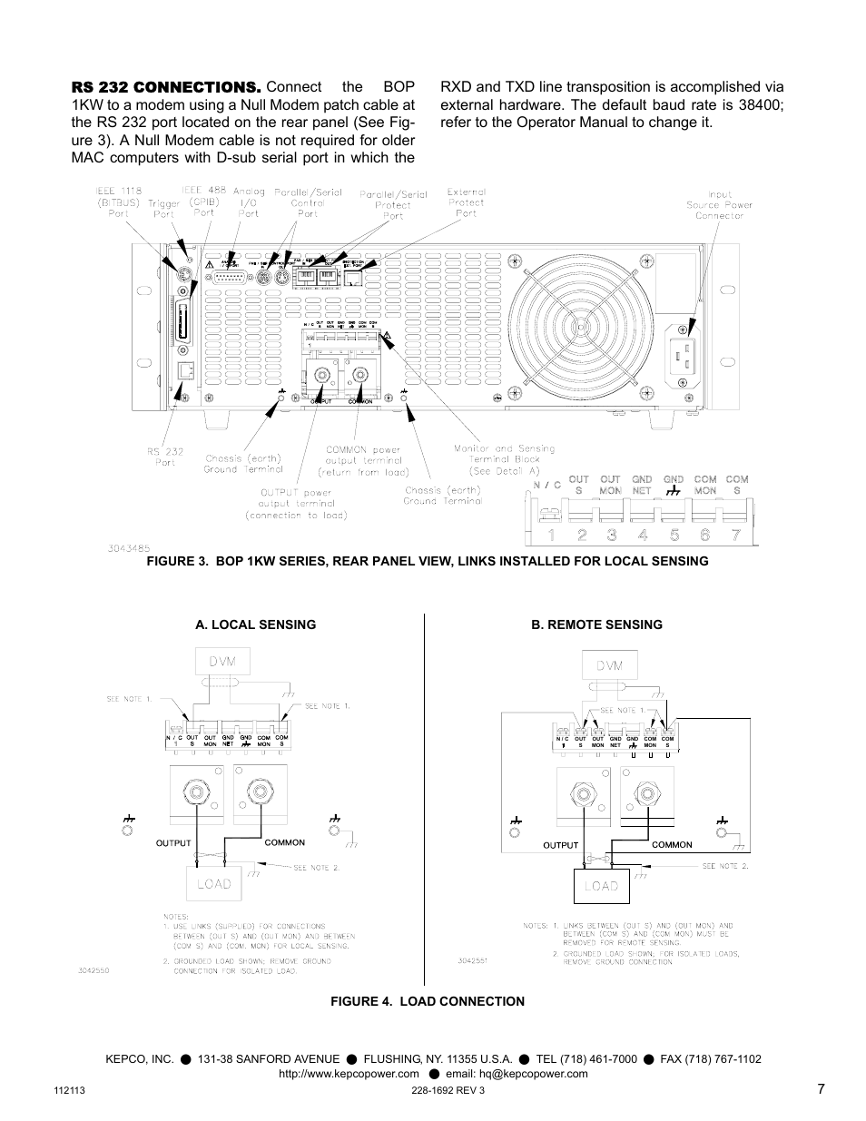 Rs 232 connections, Figure 4. load connection, Re 3 | 4b) using #2, Re 3), pr | KEPCO BOP 1KW-MG Quick Start Guide User Manual | Page 7 / 16