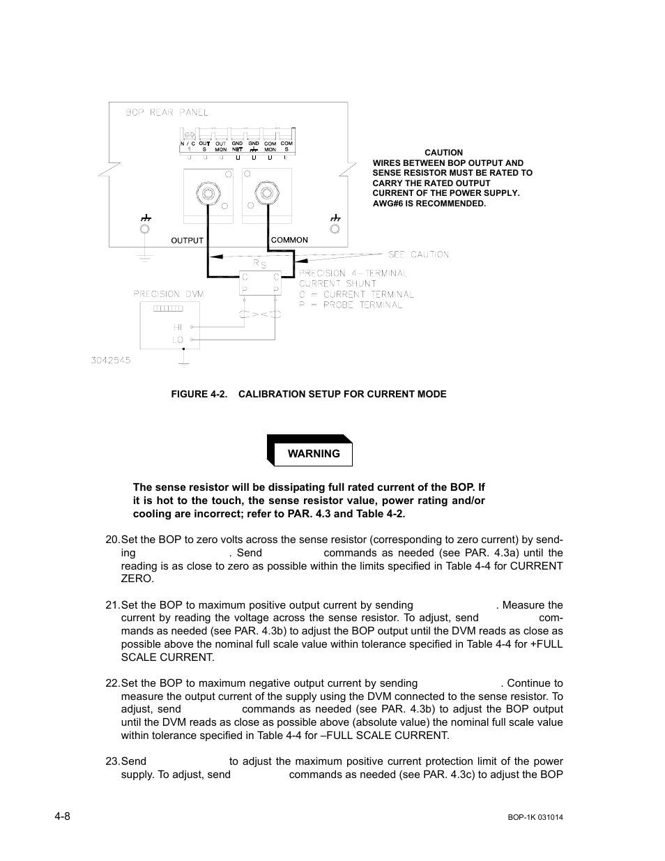 Figure 4-2. calibration setup for current mode, Calibration setup for current mode -8, Refer to figure 4-2 to connect | KEPCO BOP 1KW-MG Operator Manual, Firmware Ver.4.12 and higher User Manual | Page 142 / 196