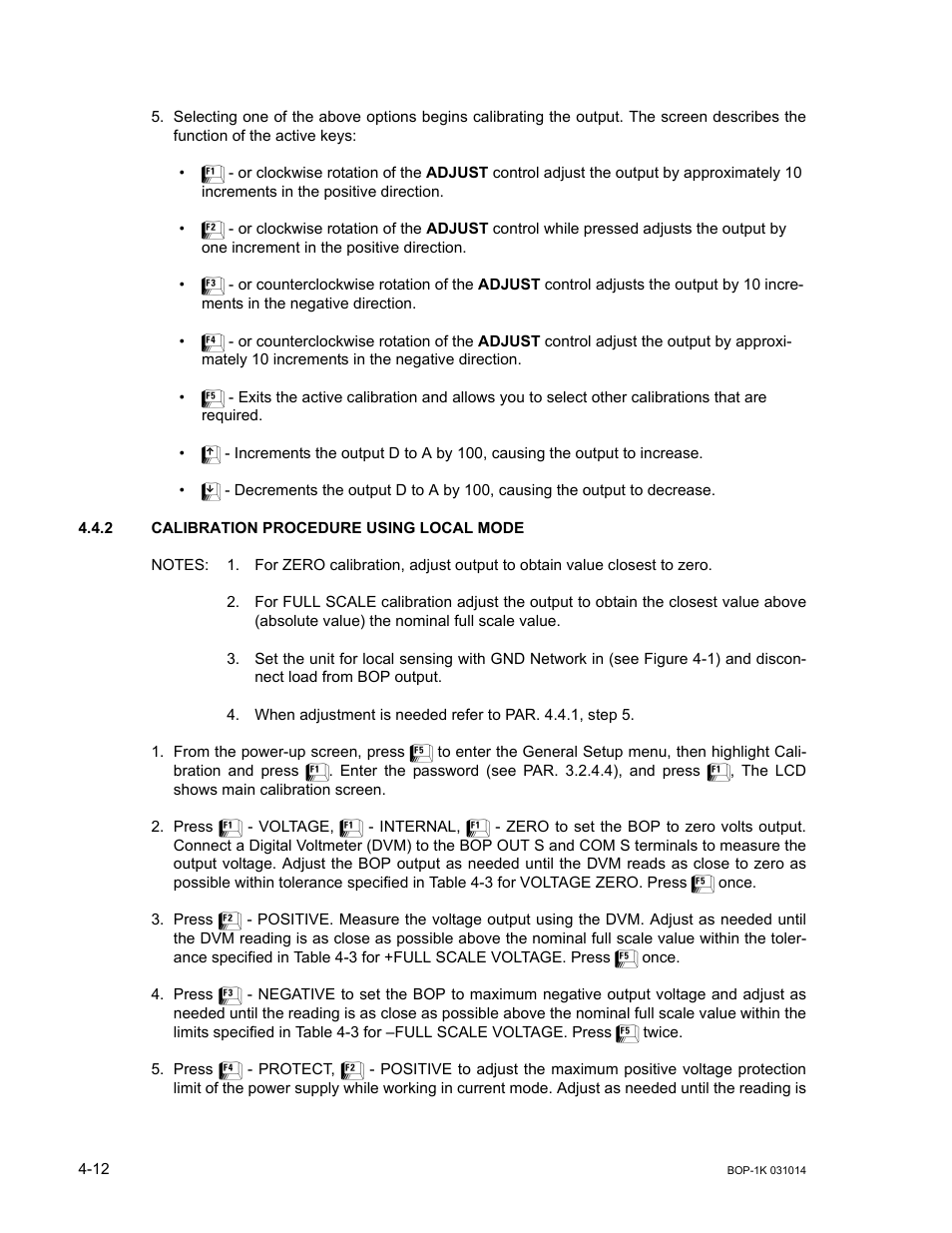 2 calibration procedure using local mode, Calibration procedure using local mode -12, R. 4.4.2 | KEPCO BOP 1KW-MG Operator Manual, Firmware Ver.4.12 and higher User Manual | Page 146 / 196