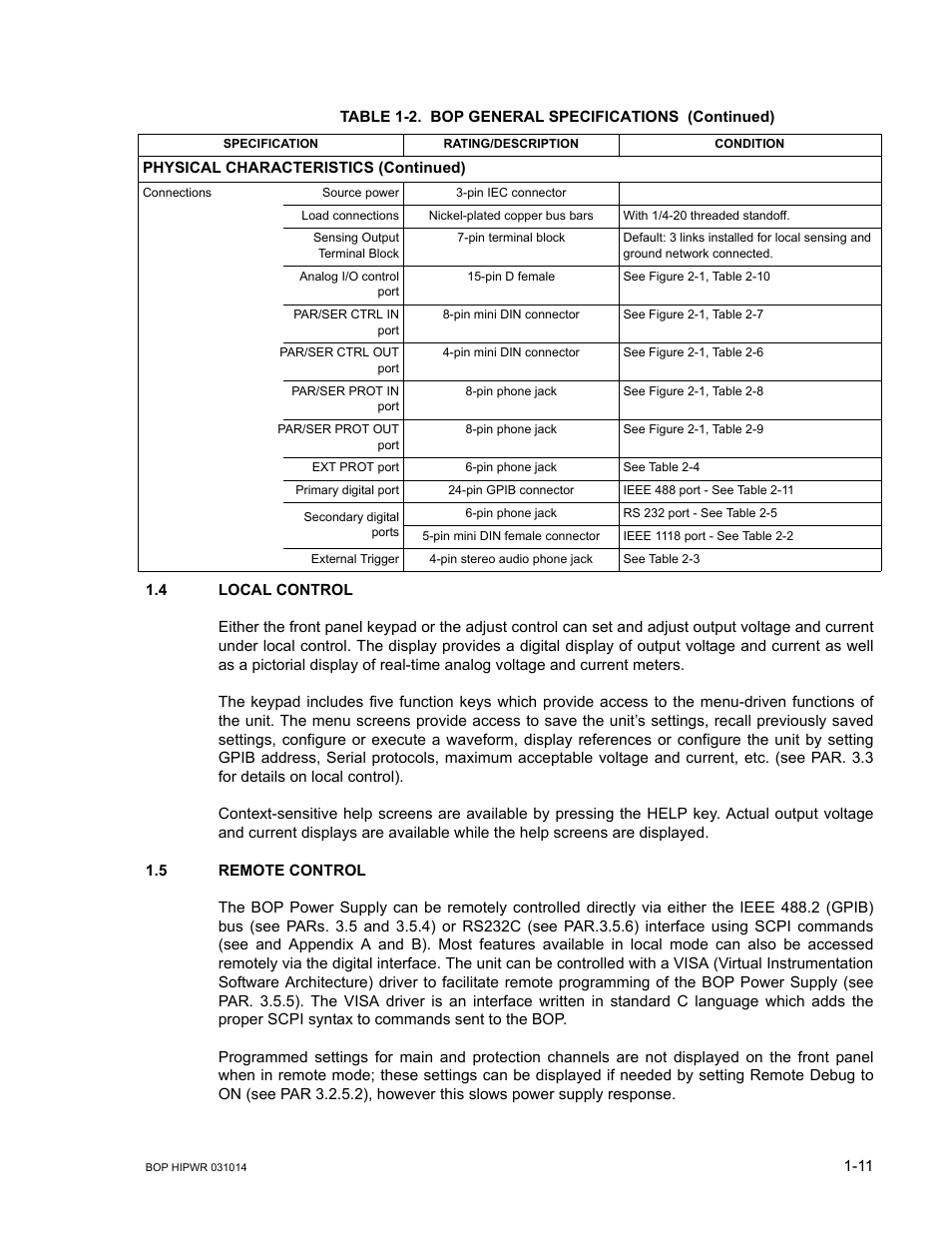 4 local control, 5 remote control, Local control -11 | Remote control -11 | KEPCO BOP 1KW-MG Operator Manual, Firmware Ver.4.12 and higher User Manual | Page 31 / 196