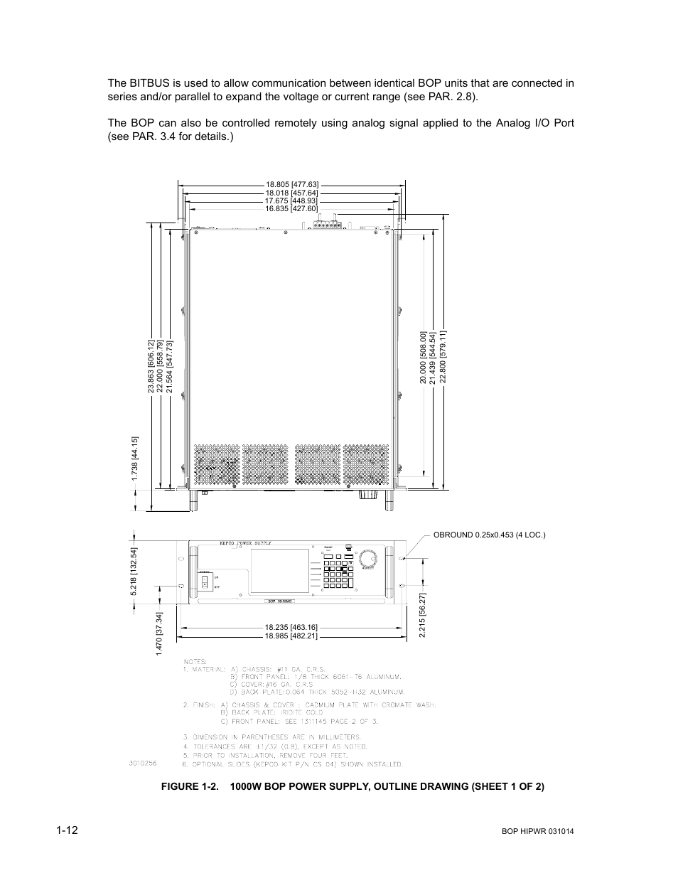 1000w bop power supply, outline drawing -12 | KEPCO BOP 1KW-MG Operator Manual, Firmware Ver.4.12 and higher User Manual | Page 32 / 196