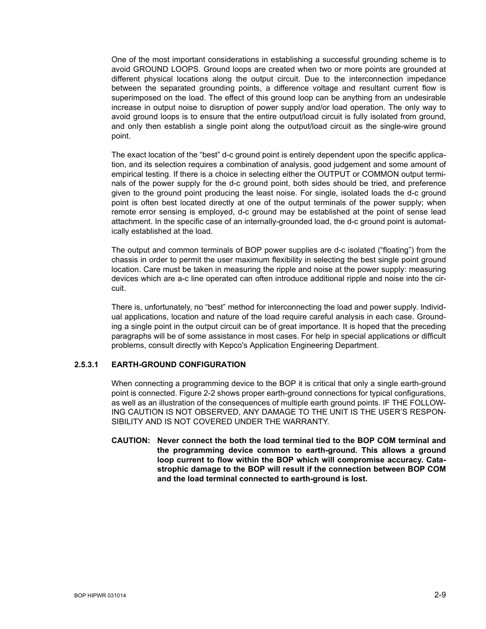 1 earth-ground configuration, Caution, Earth-ground configuration -9 | KEPCO BOP 1KW-MG Operator Manual, Firmware Ver.4.12 and higher User Manual | Page 47 / 196