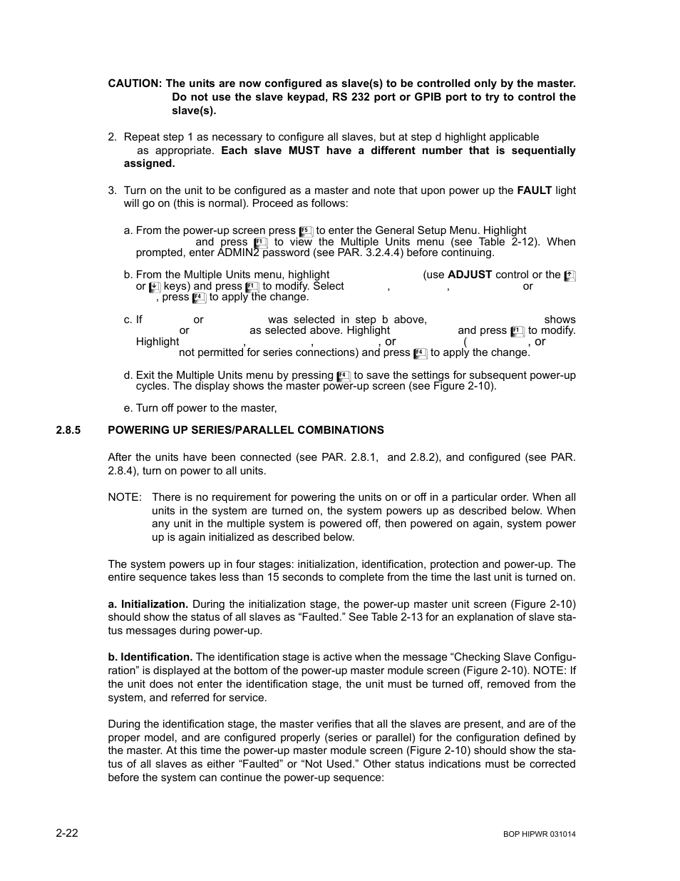 5 powering up series/parallel combinations, Slave(s), Powering up series/parallel combinations -22 | KEPCO BOP 1KW-MG Operator Manual, Firmware Ver.4.12 and higher User Manual | Page 60 / 196