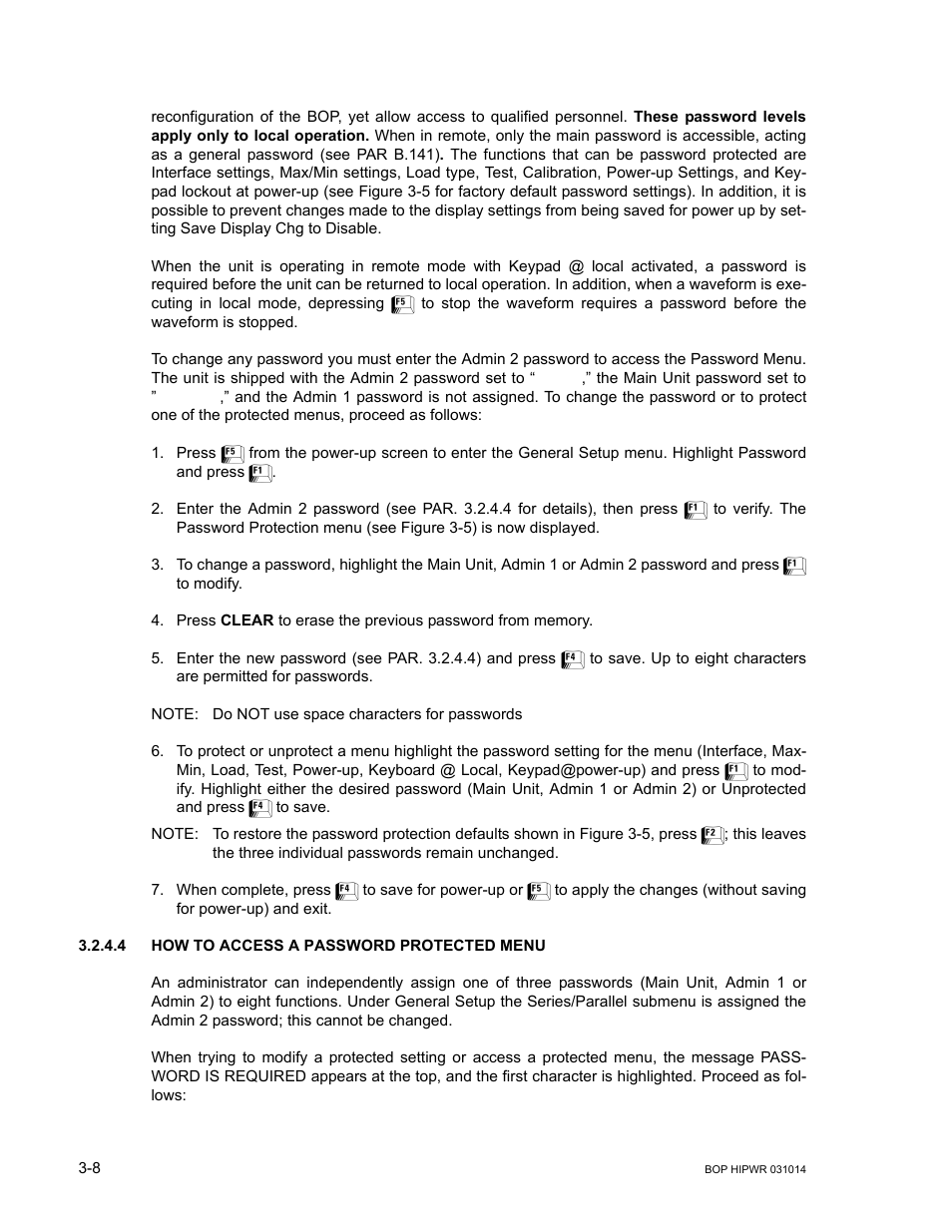 4 how to access a password protected menu, How to access a password protected menu -8, R. 3.2.4.4) | KEPCO BOP 1KW-MG Operator Manual, Firmware Ver.4.12 and higher User Manual | Page 74 / 196