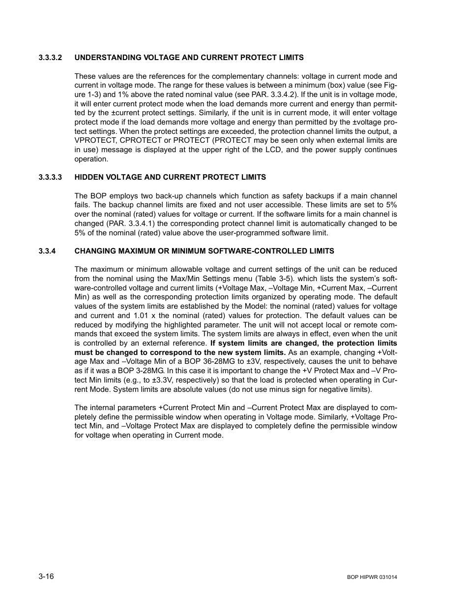 2 understanding voltage and current protect limits, 3 hidden voltage and current protect limits, Hidden voltage and current protect limits -16 | KEPCO BOP 1KW-MG Operator Manual, Firmware Ver.4.12 and higher User Manual | Page 82 / 196