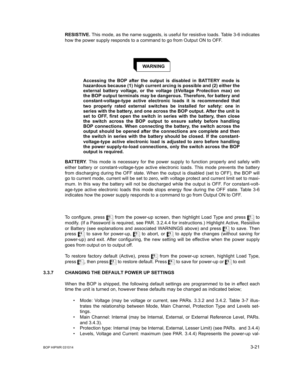 7 changing the default power up settings, Changing the default power up settings -21, R. 3.3.7). t | R. 3.3.7, Ar. 3.3.7) | KEPCO BOP 1KW-MG Operator Manual, Firmware Ver.4.12 and higher User Manual | Page 87 / 196