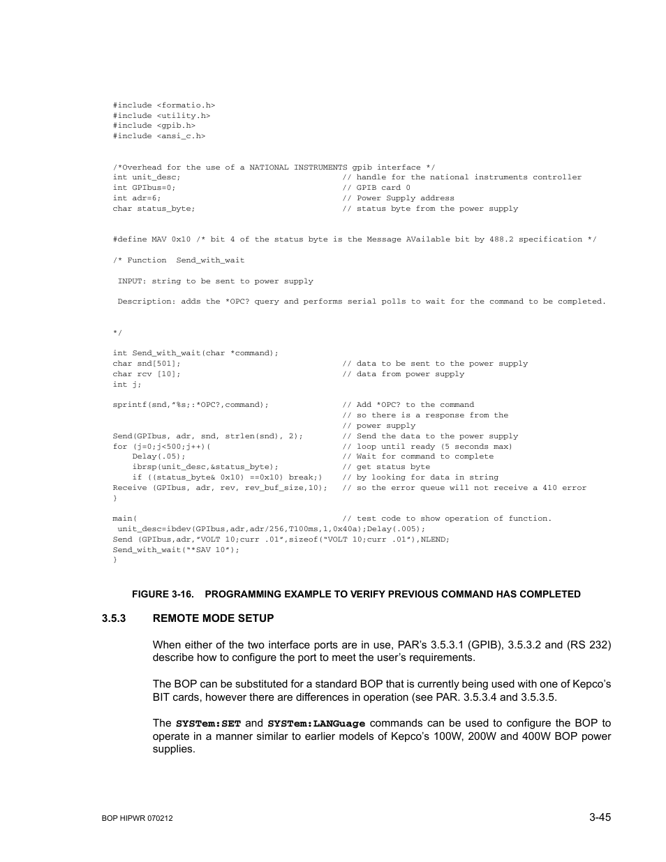 3 remote mode setup, Remote mode setup -45 | KEPCO BOP 1KW-MG Operator Manual, Firmware Ver.4.08 to 4.11 User Manual | Page 109 / 194