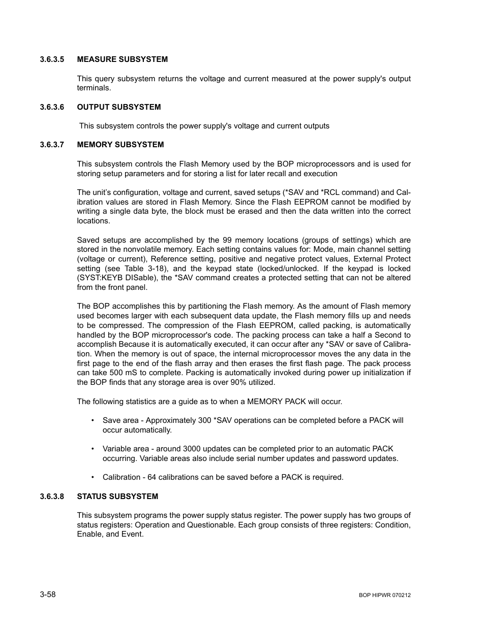 5 measure subsystem, 6 output subsystem, 7 memory subsystem | 8 status subsystem, Measure subsystem -58, Output subsystem -58, Memory subsystem -58, Status subsystem -58 | KEPCO BOP 1KW-MG Operator Manual, Firmware Ver.4.08 to 4.11 User Manual | Page 122 / 194