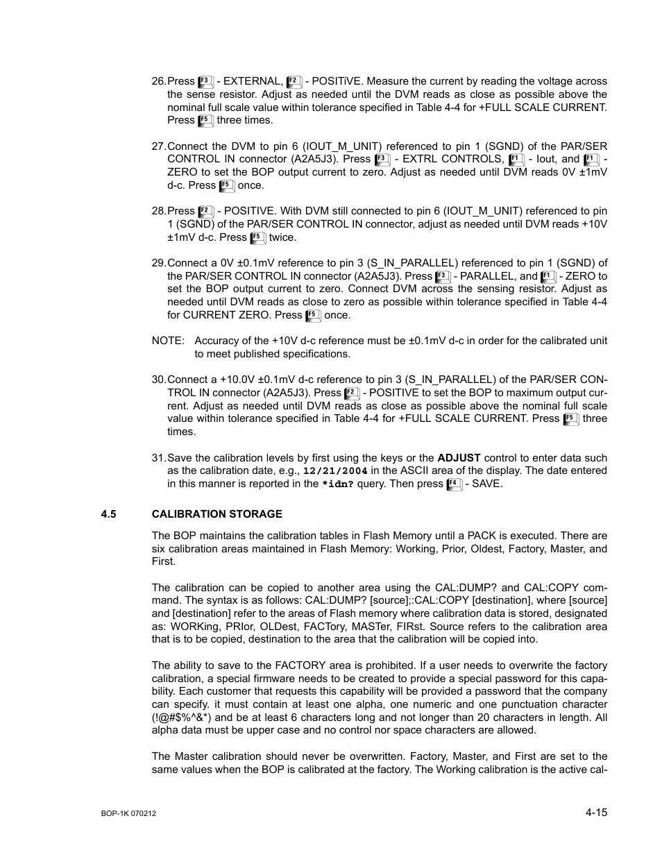 5 calibration storage, Calibration storage -15 | KEPCO BOP 1KW-MG Operator Manual, Firmware Ver.4.08 to 4.11 User Manual | Page 147 / 194