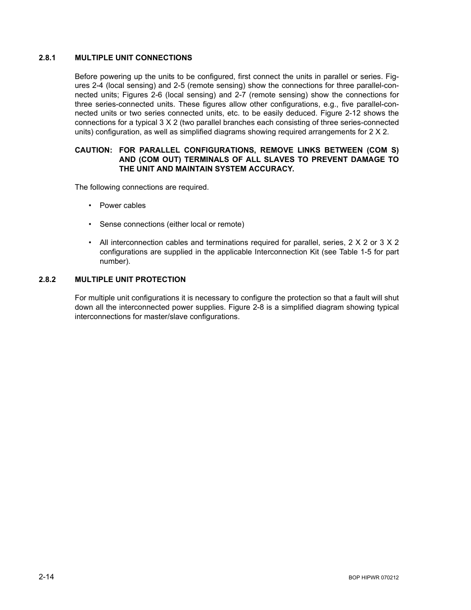 1 multiple unit connections, 2 multiple unit protection, Caution | System accuracy, Multiple unit connections -14, Multiple unit protection -14 | KEPCO BOP 1KW-MG Operator Manual, Firmware Ver.4.08 to 4.11 User Manual | Page 52 / 194