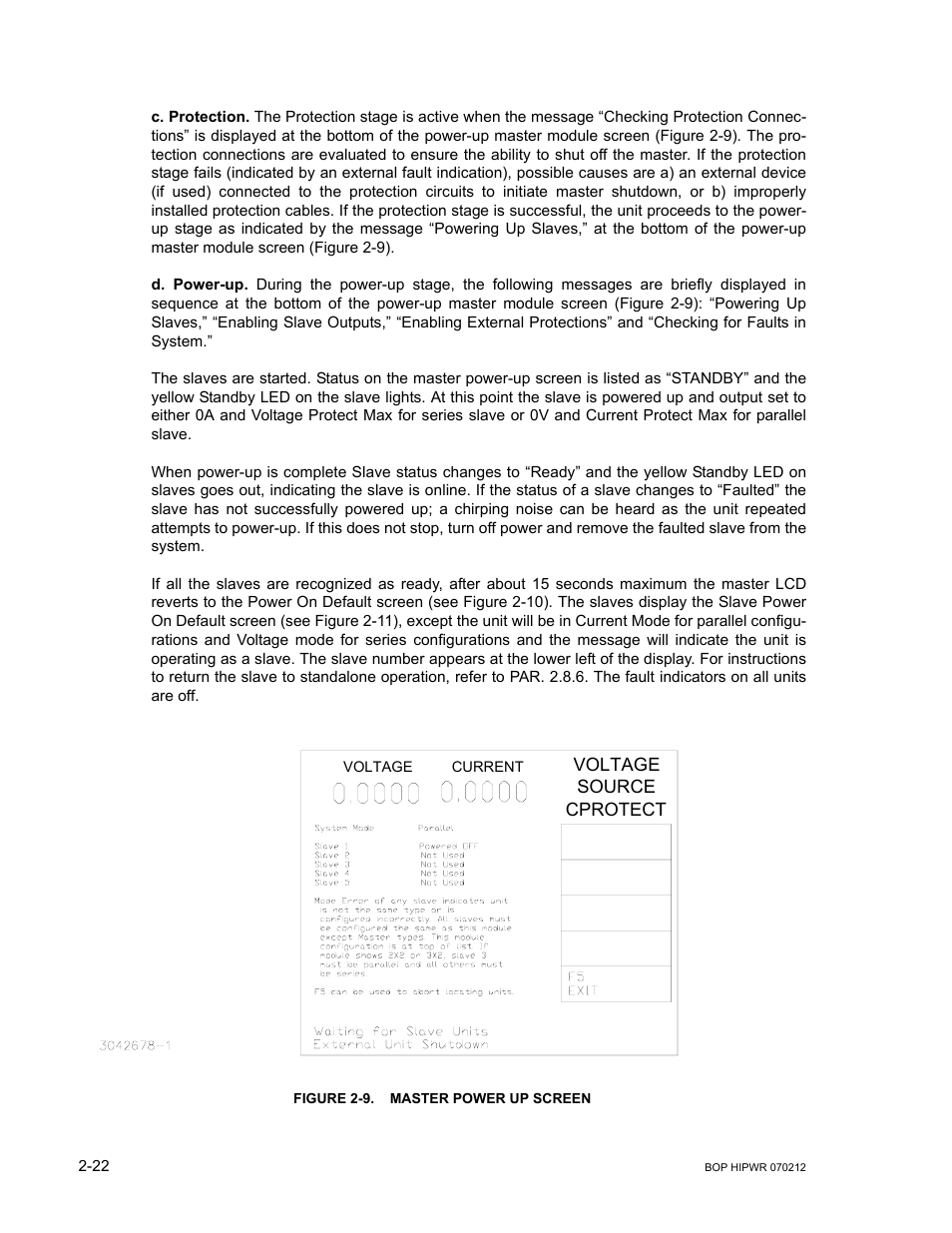 Figure 2-9. master power up screen, Master power up screen -22 | KEPCO BOP 1KW-MG Operator Manual, Firmware Ver.4.08 to 4.11 User Manual | Page 60 / 194