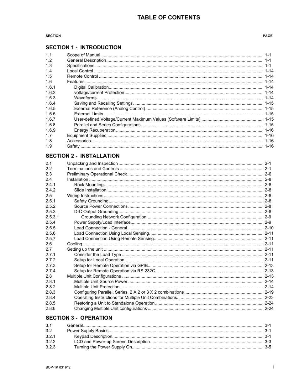 KEPCO BOP 1KW-MG Operator Manual, Firmware Ver.3.05 to 4.07 User Manual | Page 11 / 194