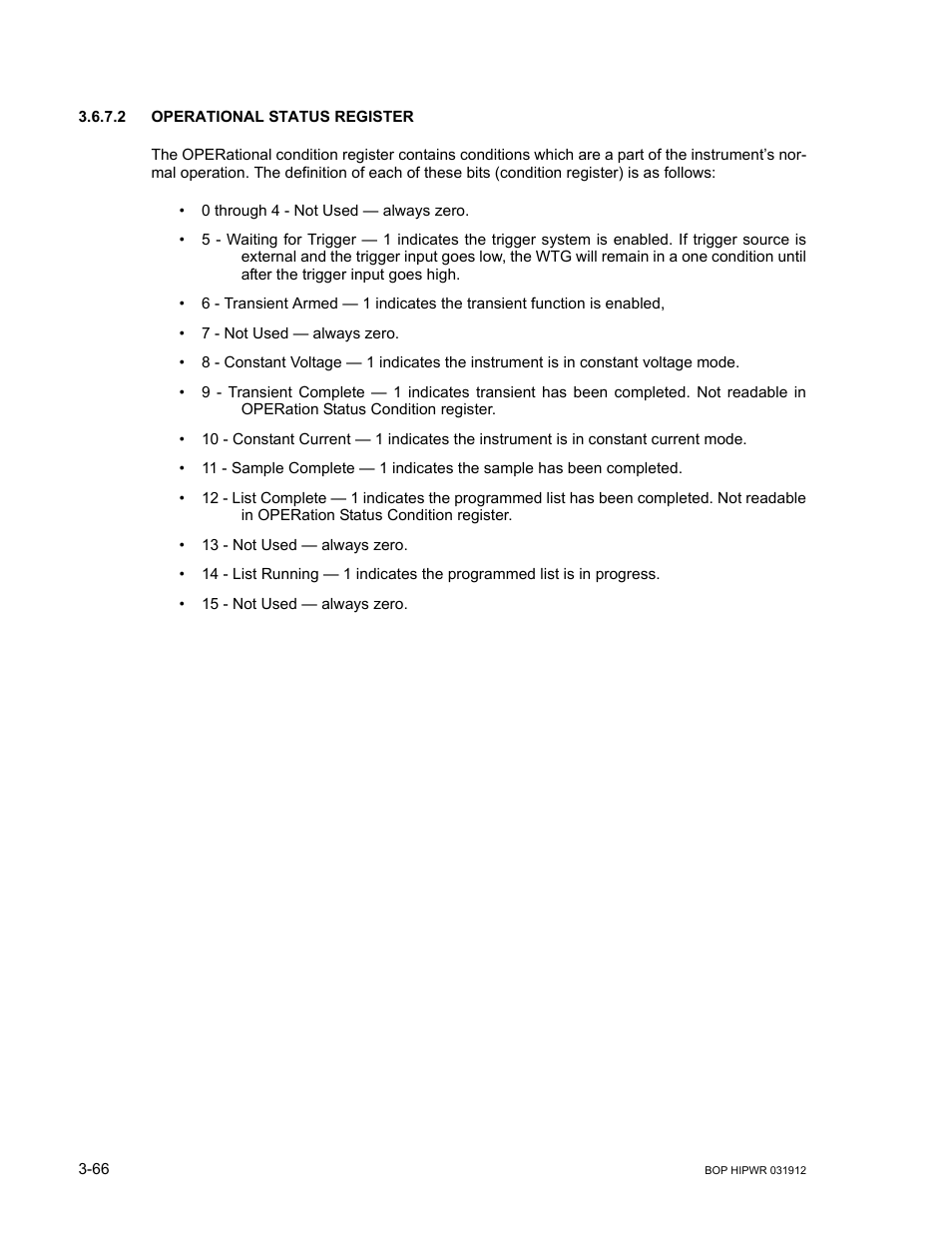 2 operational status register, Operational status register -66 | KEPCO BOP 1KW-MG Operator Manual, Firmware Ver.3.05 to 4.07 User Manual | Page 130 / 194