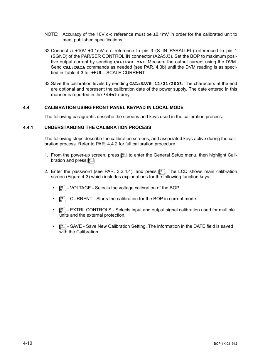 1 understanding the calibration process, Understanding the calibration process -10, 4): v | KEPCO BOP 1KW-MG Operator Manual, Firmware Ver.3.05 to 4.07 User Manual | Page 142 / 194