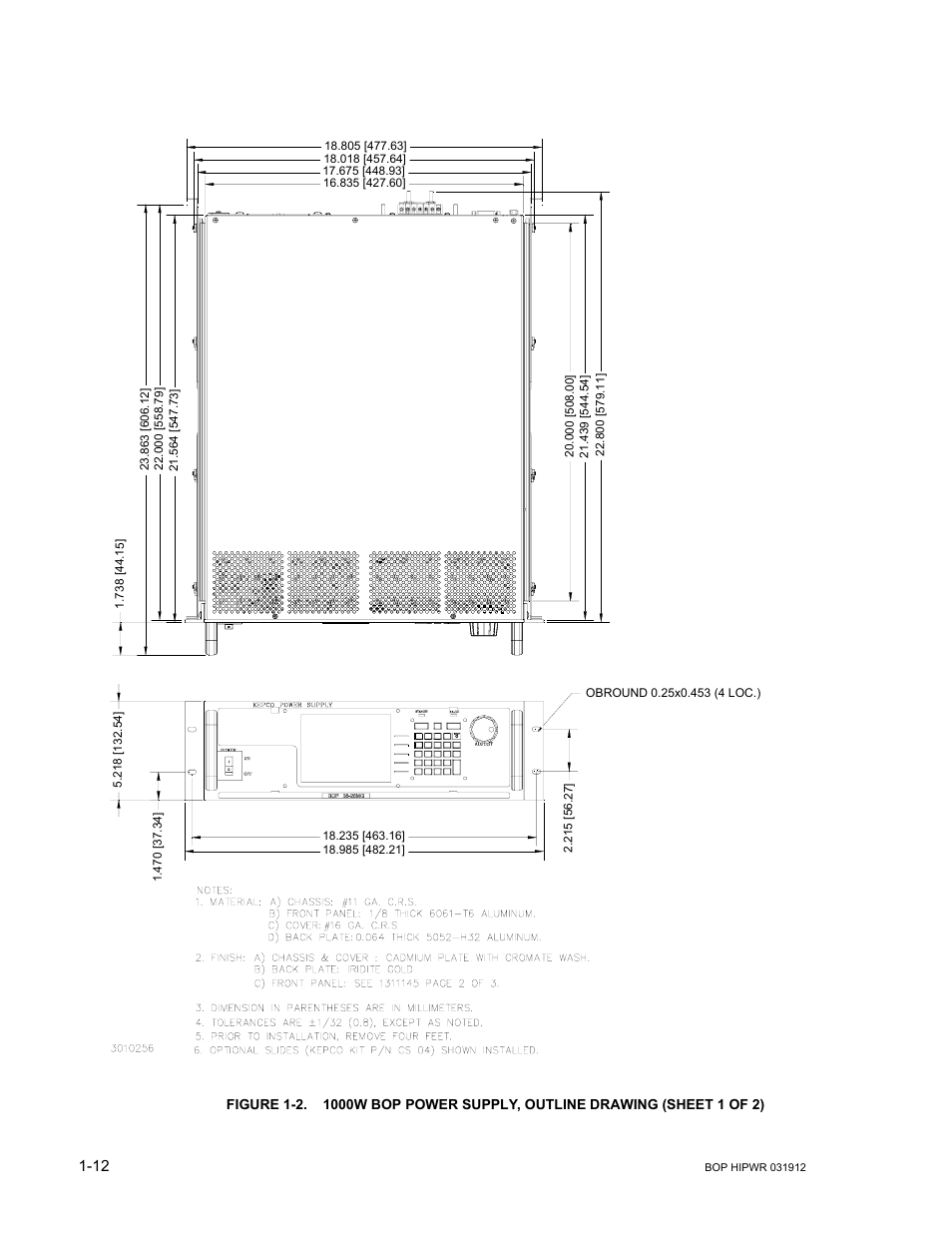 1000w bop power supply, outline drawing -12 | KEPCO BOP 1KW-MG Operator Manual, Firmware Ver.3.05 to 4.07 User Manual | Page 32 / 194