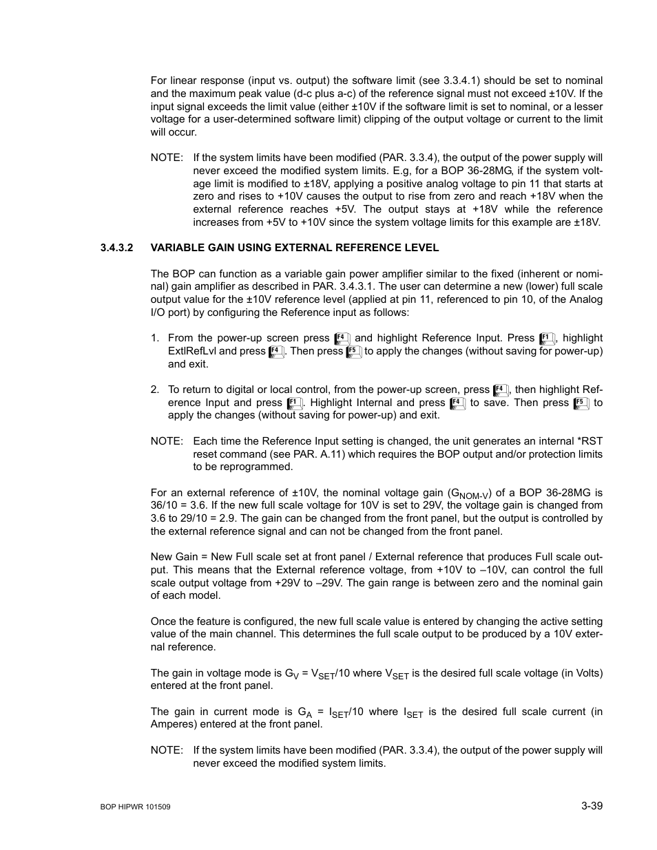 2 variable gain using external reference level, Variable gain using external reference level -39, R, 3.4.3.2) | 2 for, R. 3.4.3.2, R. 3.4.3.2 for | KEPCO BOP 1KW-MG Operator Manual, Firmware Ver.2.48 to 3.04 User Manual | Page 103 / 188