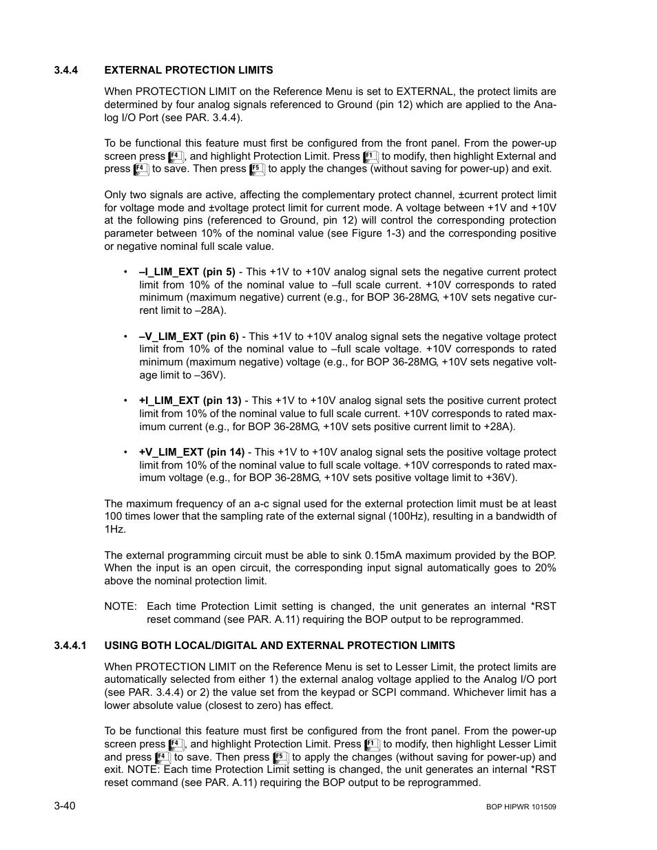 4 external protection limits, External protection limits -40, R. 3.4.4 | R. 3.4.4). open = disab, R. 3.4.4.) (see n, R. 3.4.4), R. 3.4.4 for, R. 3.4.4.1 for lesser limit), R. 3.4.4.1, Ar. 3.4.4) | KEPCO BOP 1KW-MG Operator Manual, Firmware Ver.2.48 to 3.04 User Manual | Page 104 / 188