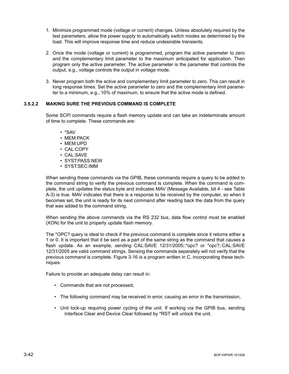 2 making sure the previous command is complete, Making sure the previous command is complete -42 | KEPCO BOP 1KW-MG Operator Manual, Firmware Ver.2.48 to 3.04 User Manual | Page 106 / 188