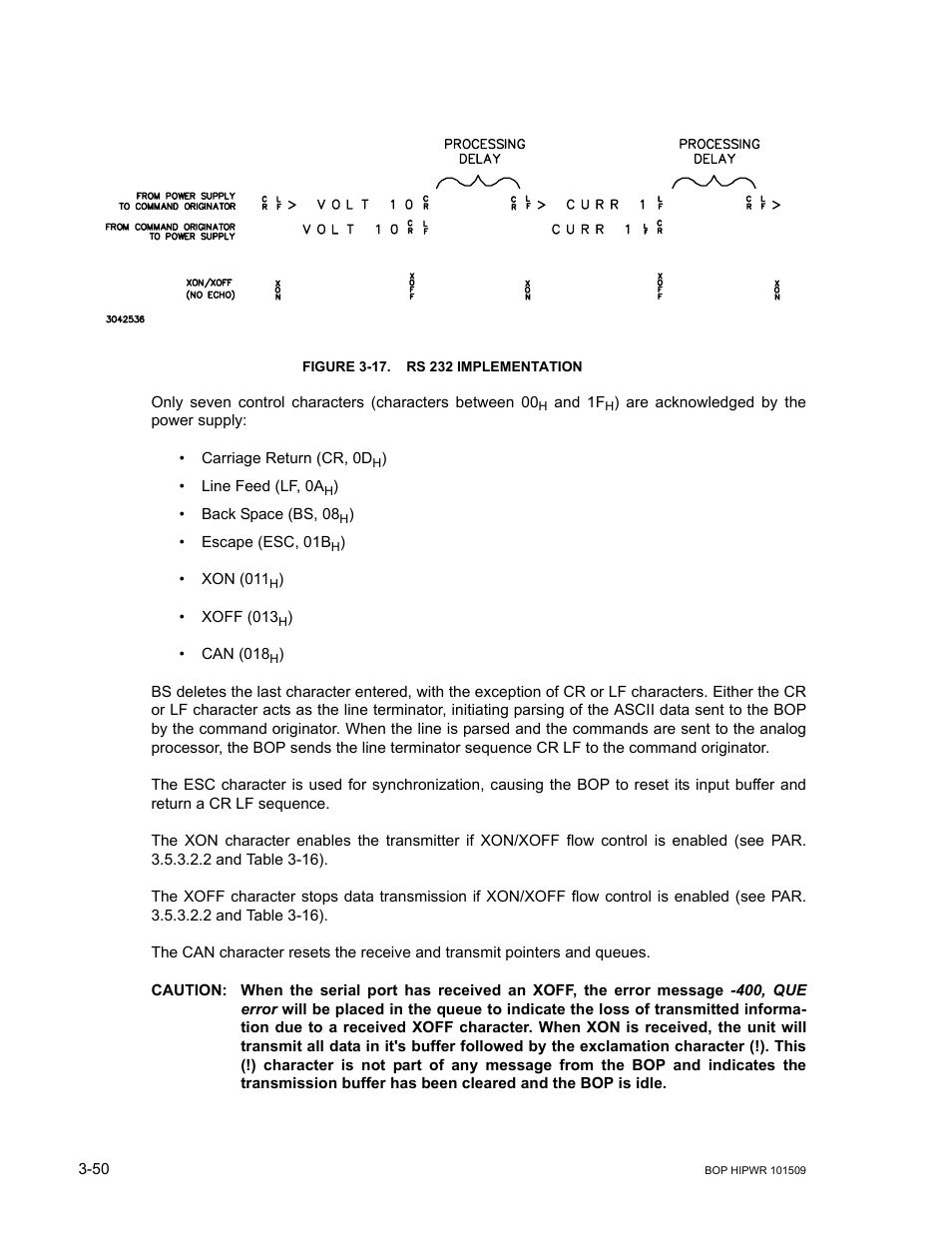 Figure 3-17. rs 232 implementation, Caution, 17 rs 232 implementation -50 | KEPCO BOP 1KW-MG Operator Manual, Firmware Ver.2.48 to 3.04 User Manual | Page 114 / 188