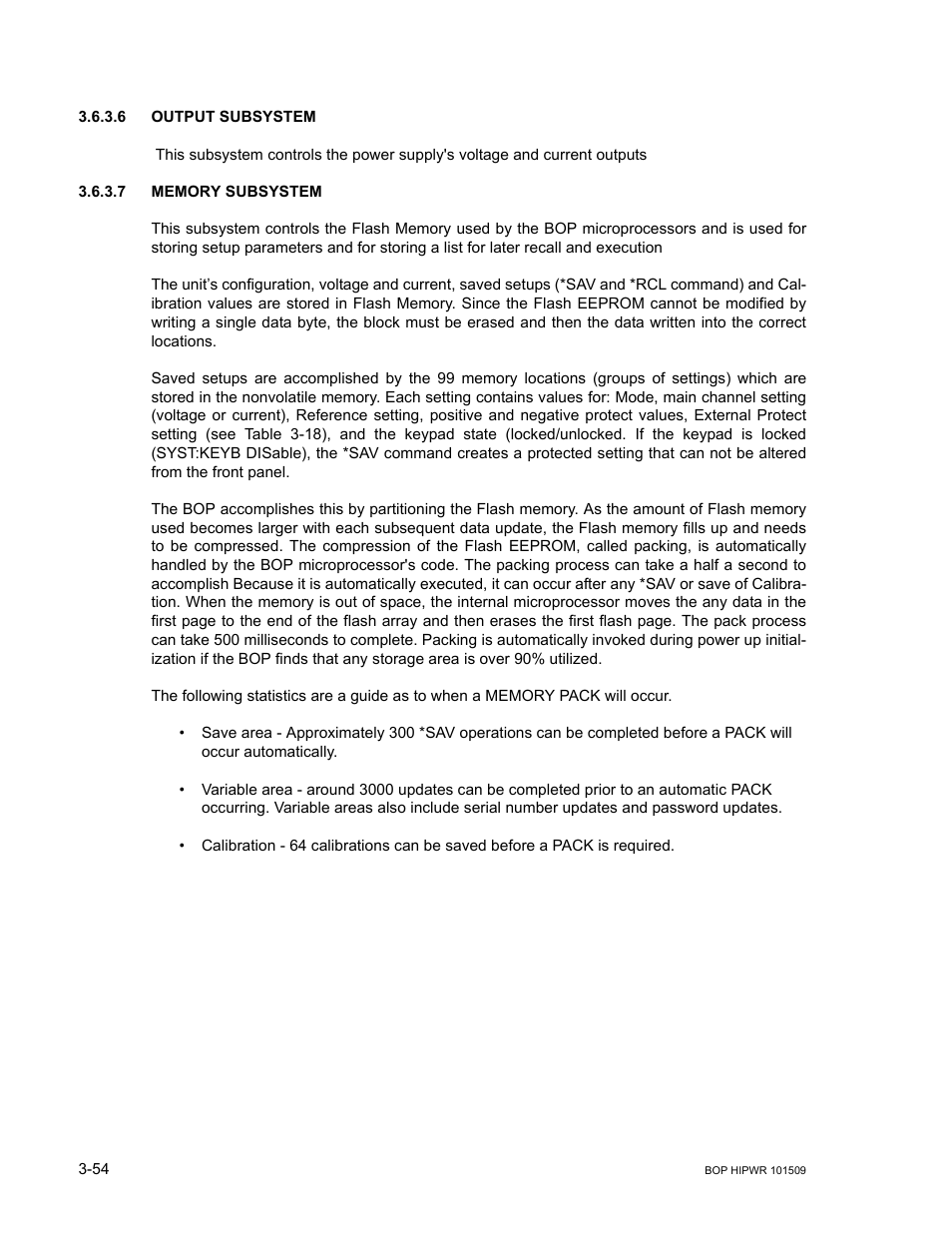 6 output subsystem, 7 memory subsystem, Output subsystem -54 | Memory subsystem -54 | KEPCO BOP 1KW-MG Operator Manual, Firmware Ver.2.48 to 3.04 User Manual | Page 118 / 188