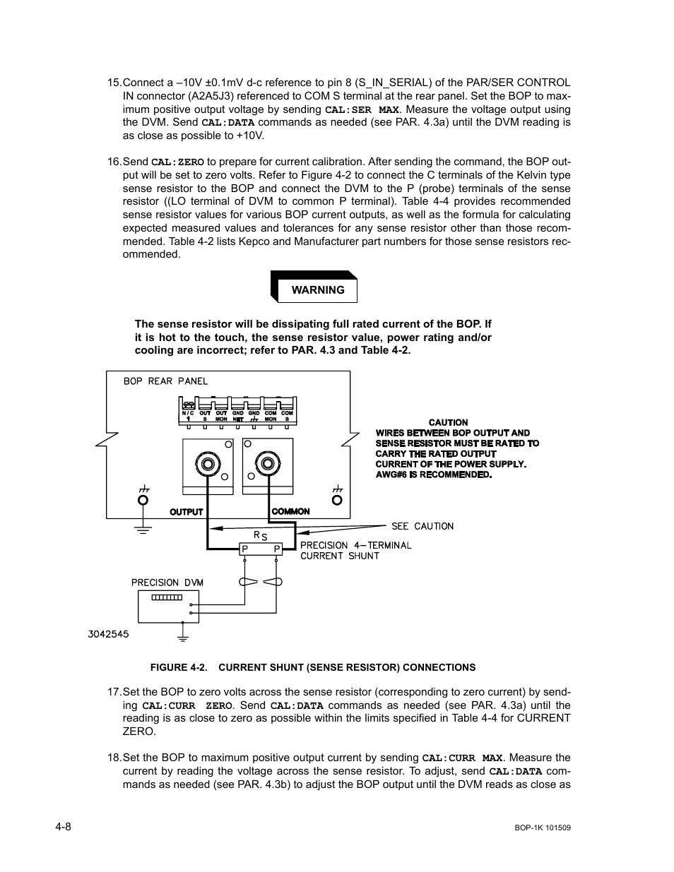 Current shunt (sense resistor) connections -8, 15 cali | KEPCO BOP 1KW-MG Operator Manual, Firmware Ver.2.48 to 3.04 User Manual | Page 136 / 188