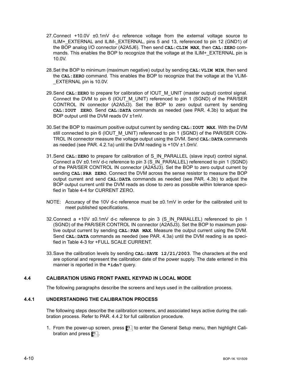 1 understanding the calibration process, Understanding the calibration process -10, 4): v | Ar. 4.4), S 29, D 30 cali, S 31 and 32 | KEPCO BOP 1KW-MG Operator Manual, Firmware Ver.2.48 to 3.04 User Manual | Page 138 / 188