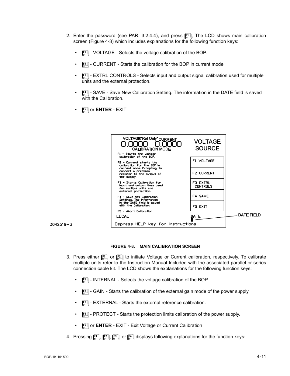 Figure 4-3. main calibration screen, Main calibration screen -11 | KEPCO BOP 1KW-MG Operator Manual, Firmware Ver.2.48 to 3.04 User Manual | Page 139 / 188