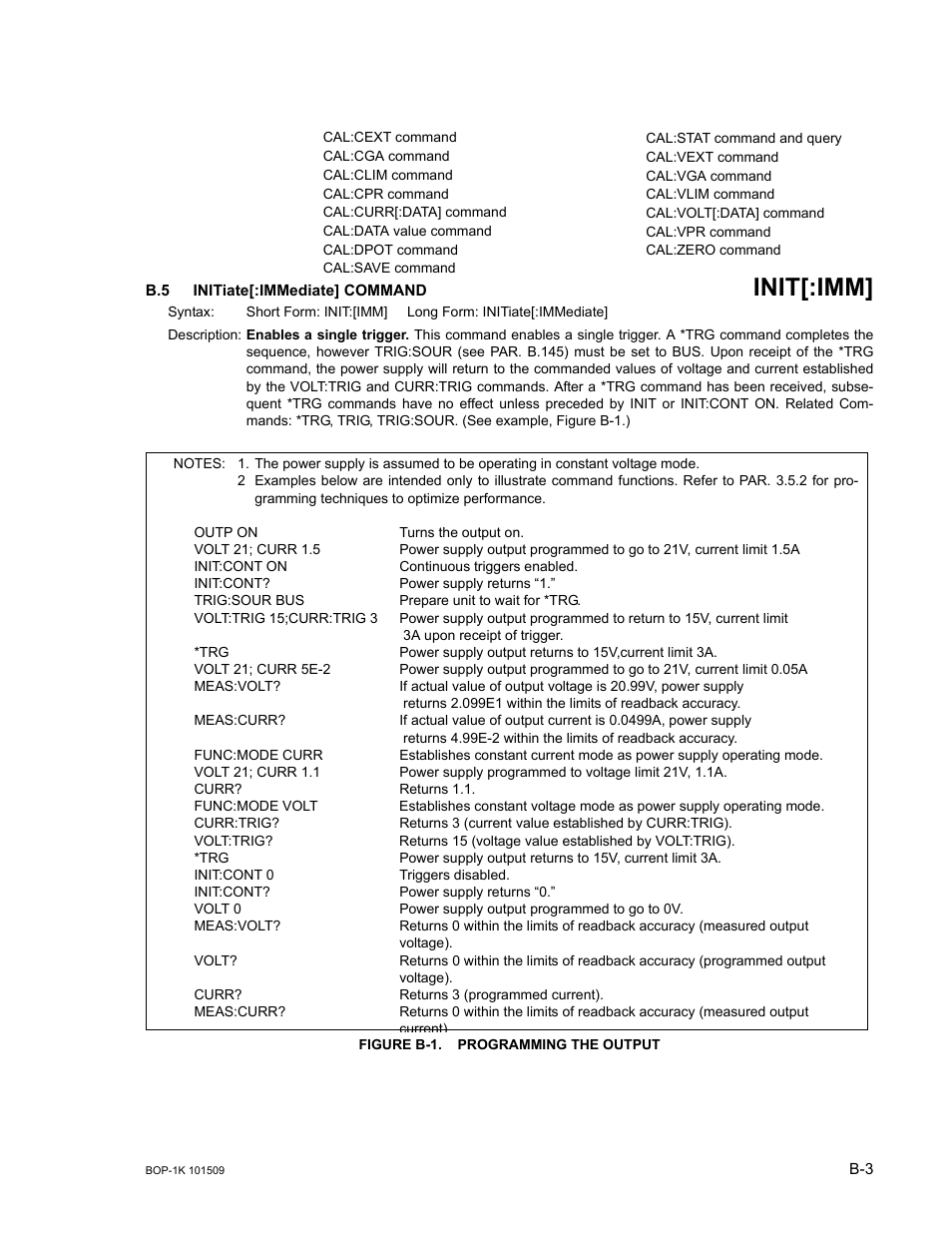 B.5 initiate[:immediate] command, Figure b-1. programming the output, Init | Iate, Gure b-1.), Init[:imm | KEPCO BOP 1KW-MG Operator Manual, Firmware Ver.2.48 to 3.04 User Manual | Page 153 / 188