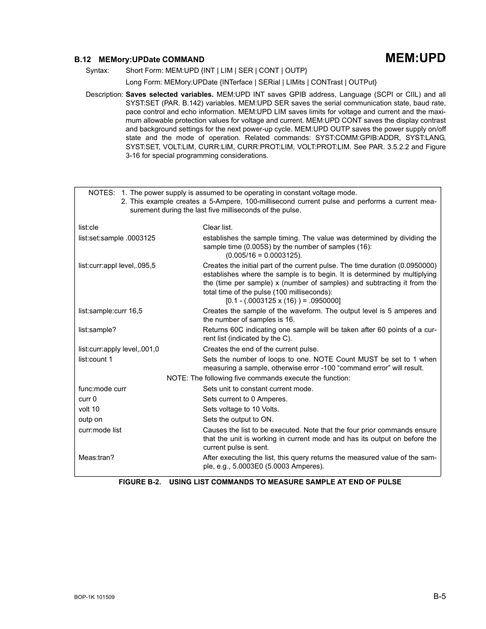 B.12 memory:update command, B.12, Mem:upd | KEPCO BOP 1KW-MG Operator Manual, Firmware Ver.2.48 to 3.04 User Manual | Page 155 / 188