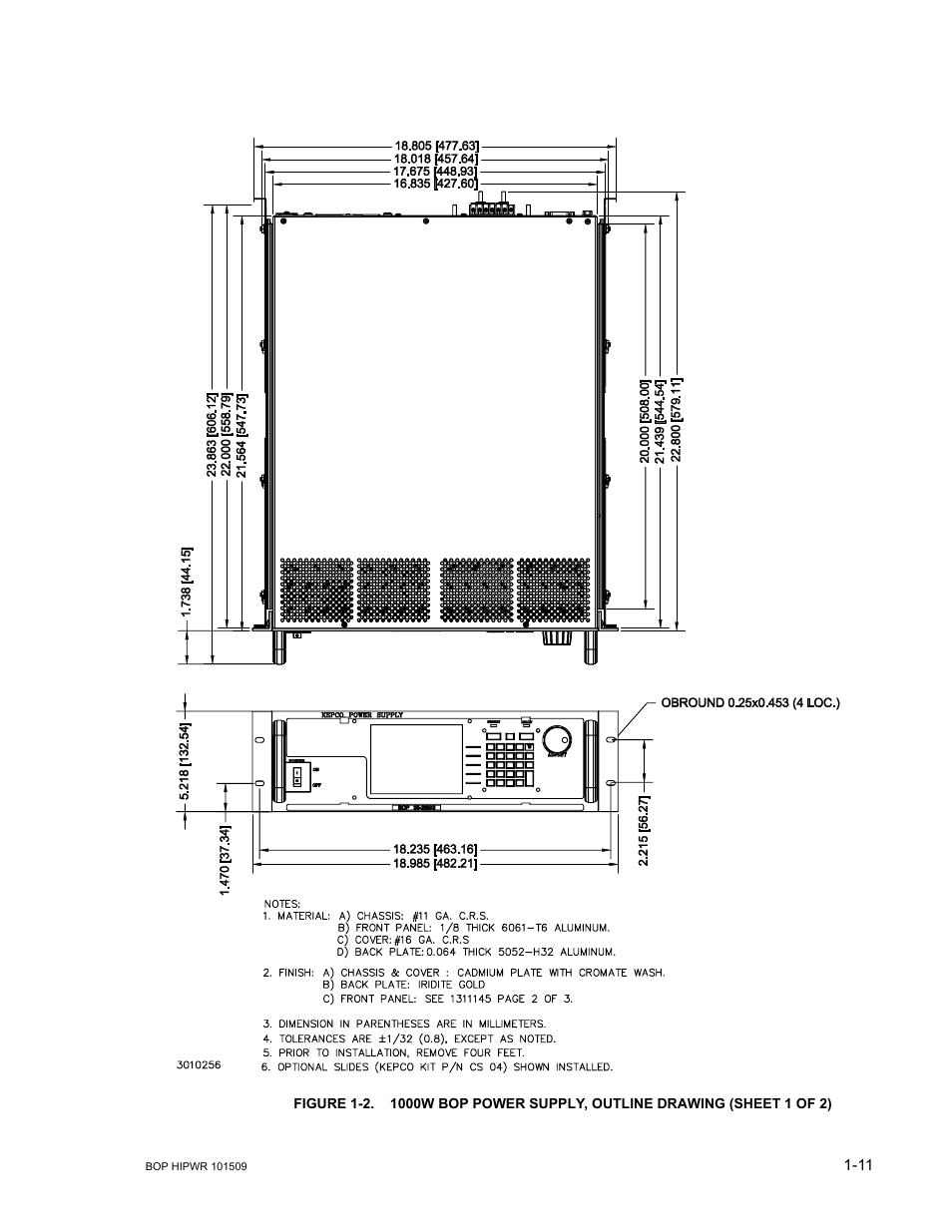 1000w bop power supply, outline drawing -11 | KEPCO BOP 1KW-MG Operator Manual, Firmware Ver.2.48 to 3.04 User Manual | Page 31 / 188