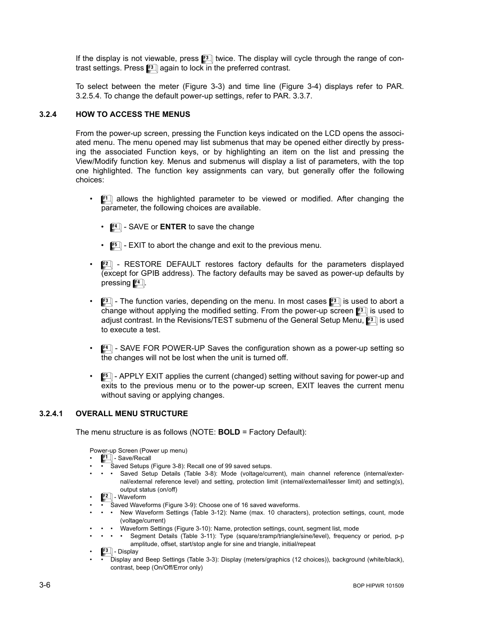4 how to access the menus, 1 overall menu structure, How to access the menus -6 | Overall menu structure -6, R. 3.2.4) | KEPCO BOP 1KW-MG Operator Manual, Firmware Ver.2.48 to 3.04 User Manual | Page 70 / 188