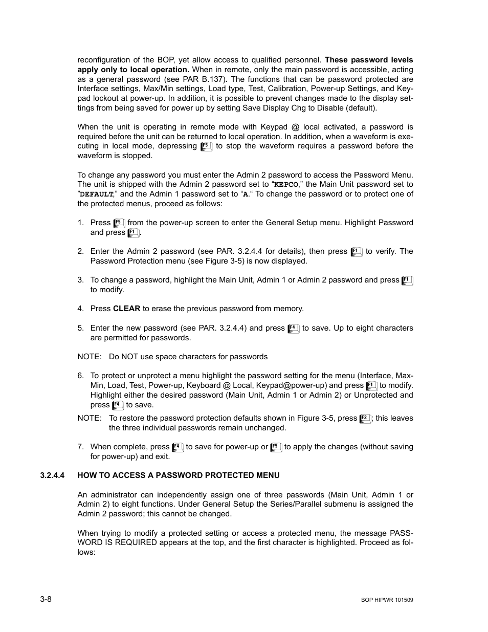 4 how to access a password protected menu, How to access a password protected menu -8, R. 3.2.4.4) | KEPCO BOP 1KW-MG Operator Manual, Firmware Ver.2.48 to 3.04 User Manual | Page 72 / 188