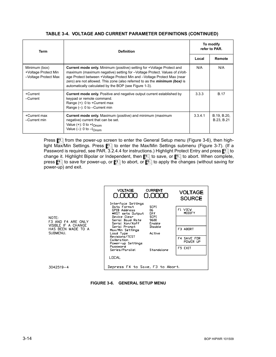 Figure 3-6. general setup menu, General setup menu -14, E 3-6) | KEPCO BOP 1KW-MG Operator Manual, Firmware Ver.2.48 to 3.04 User Manual | Page 78 / 188