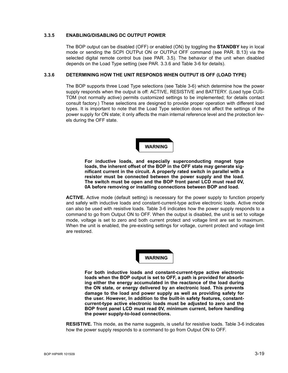 5 enabling/disabling dc output power, Enabling/disabling dc output power -19, R. 3.3.6) | R. 3.3.6). t, R. 3.3.6 for d | KEPCO BOP 1KW-MG Operator Manual, Firmware Ver.2.48 to 3.04 User Manual | Page 83 / 188