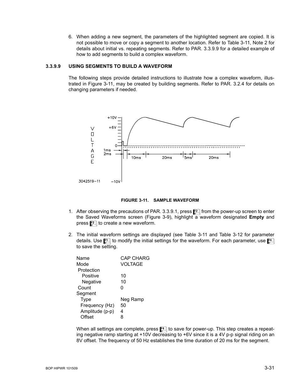 9 using segments to build a waveform, Figure 3-11. sample waveform, Using segments to build a waveform -31 | 11 sample waveform -31 | KEPCO BOP 1KW-MG Operator Manual, Firmware Ver.2.48 to 3.04 User Manual | Page 95 / 188