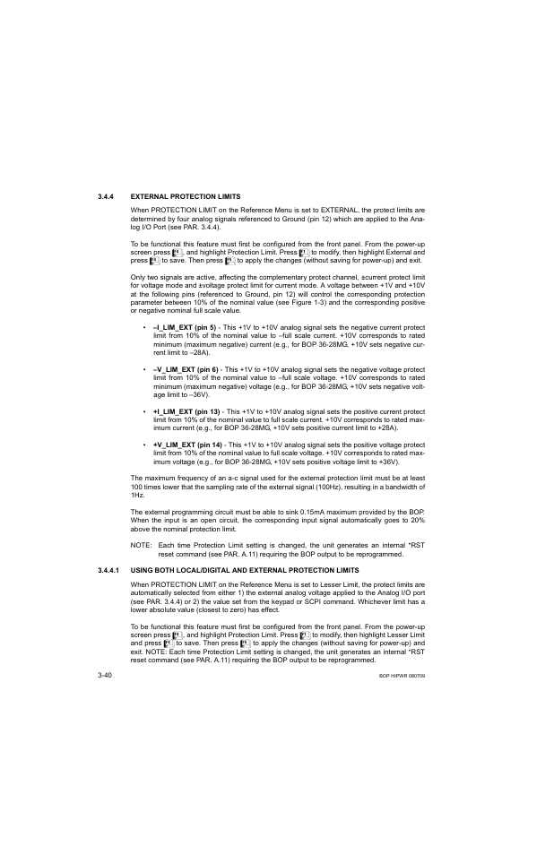 4 external protection limits, External protection limits -40, R. 3.4.4 | R. 3.4.4). open = disab, R. 3.4.4.) (see n, R. 3.4.4), R. 3.4.4 for, R. 3.4.4.1 for lesser limit), R. 3.4.4.1, Ar. 3.4.4) | KEPCO BOP 1KW-MG Operator Manual, Firmware Ver.2.38 to 2.47 User Manual | Page 104 / 188