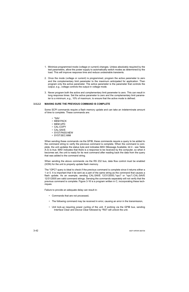 2 making sure the previous command is complete, Making sure the previous command is complete -42 | KEPCO BOP 1KW-MG Operator Manual, Firmware Ver.2.38 to 2.47 User Manual | Page 106 / 188